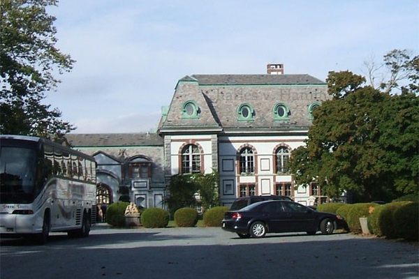 Belcourt’s east façade, originally rear of the castle, faces Bellevue Avenue.
