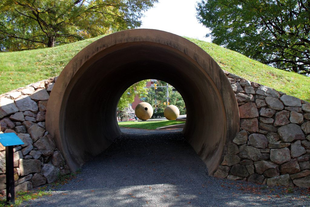 Dark Star Park features large concrete spheres designed to resemble fallen stars.