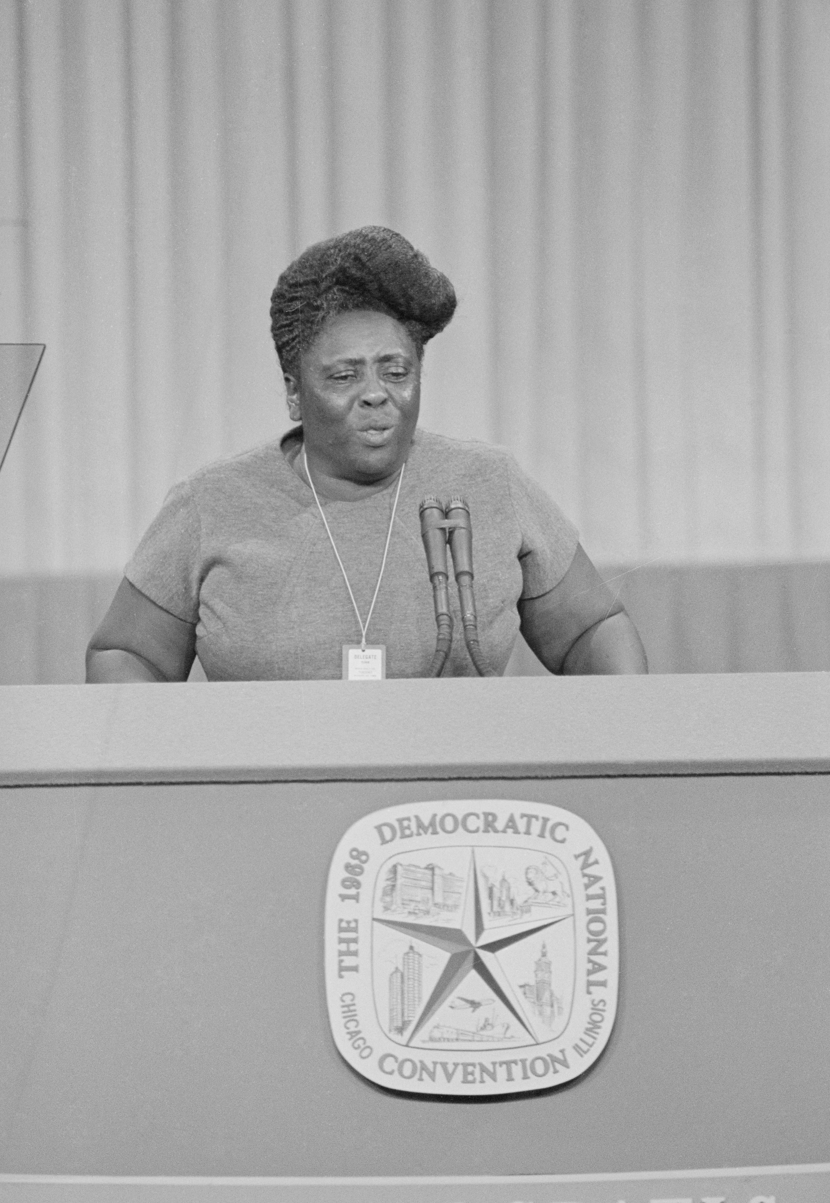 Fanny Lou Hamer of Mississippi addresses the 1968 Democratic Convention.
