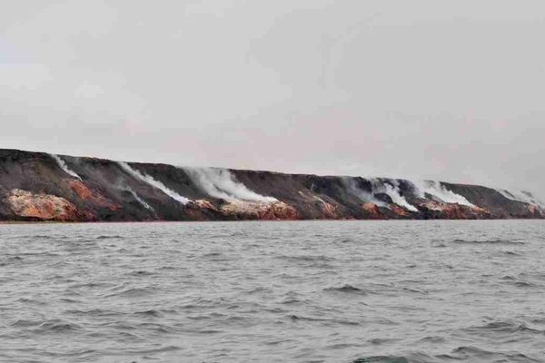 The Smoking Hills, as seen from the sea.