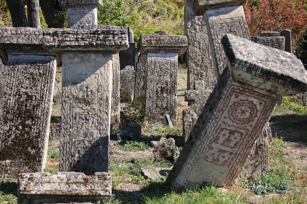 Most of the tombstones are in bad shape and losing balance.