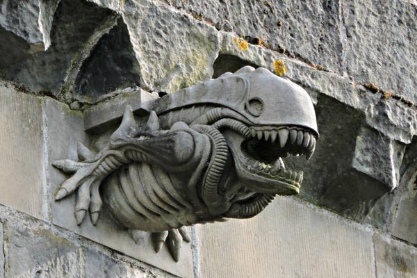 An alien emerges from the abbey.