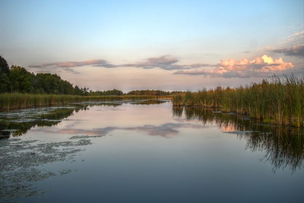 Sunset sky reflected in the water.