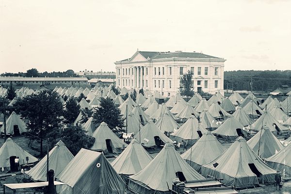 American University surrounded by Army tents