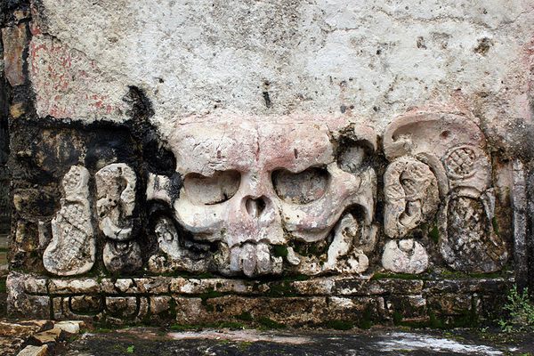 The rabbit skull relief.