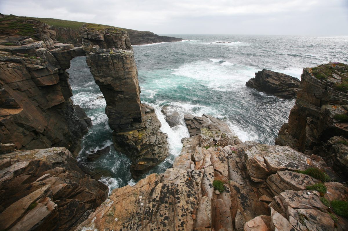The dramatic cliffs and seastacks of Yesnaby, in the Orkney Islands, are part of the Old Red Sandstone geologic sequence.