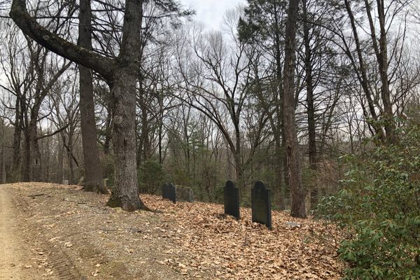 David and Mabel’s graves visible on the right side of the cemetary path.